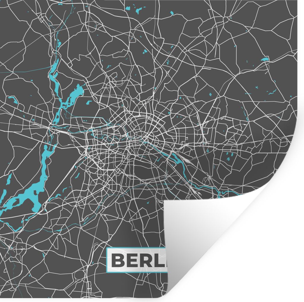 MuchoWow Wandtattoo Wandsticker Wandaufkleber Deutschland - Blau - Berlin - Stadtplan - Karte 30x30 cm Selbstklebend und Repositionierbar - Repos...