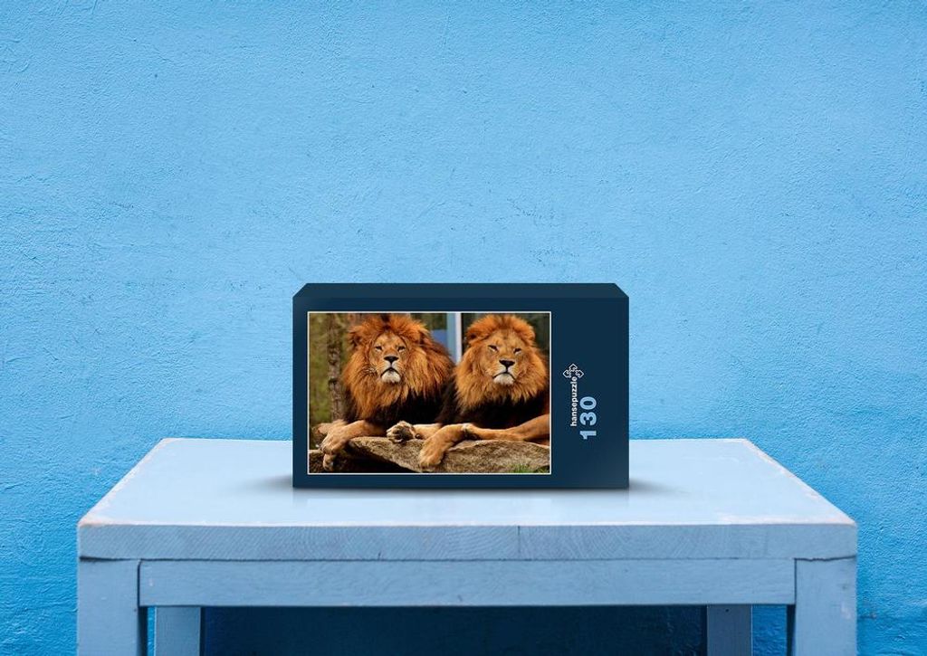 hansepuzzle 85258 - Löwen Puzzle, 130 Teile, Natur, 28,7 x 20,0cm mit hochwertiger Aufbewahrung, Kartonbox und wiederverschließbarem Beutel