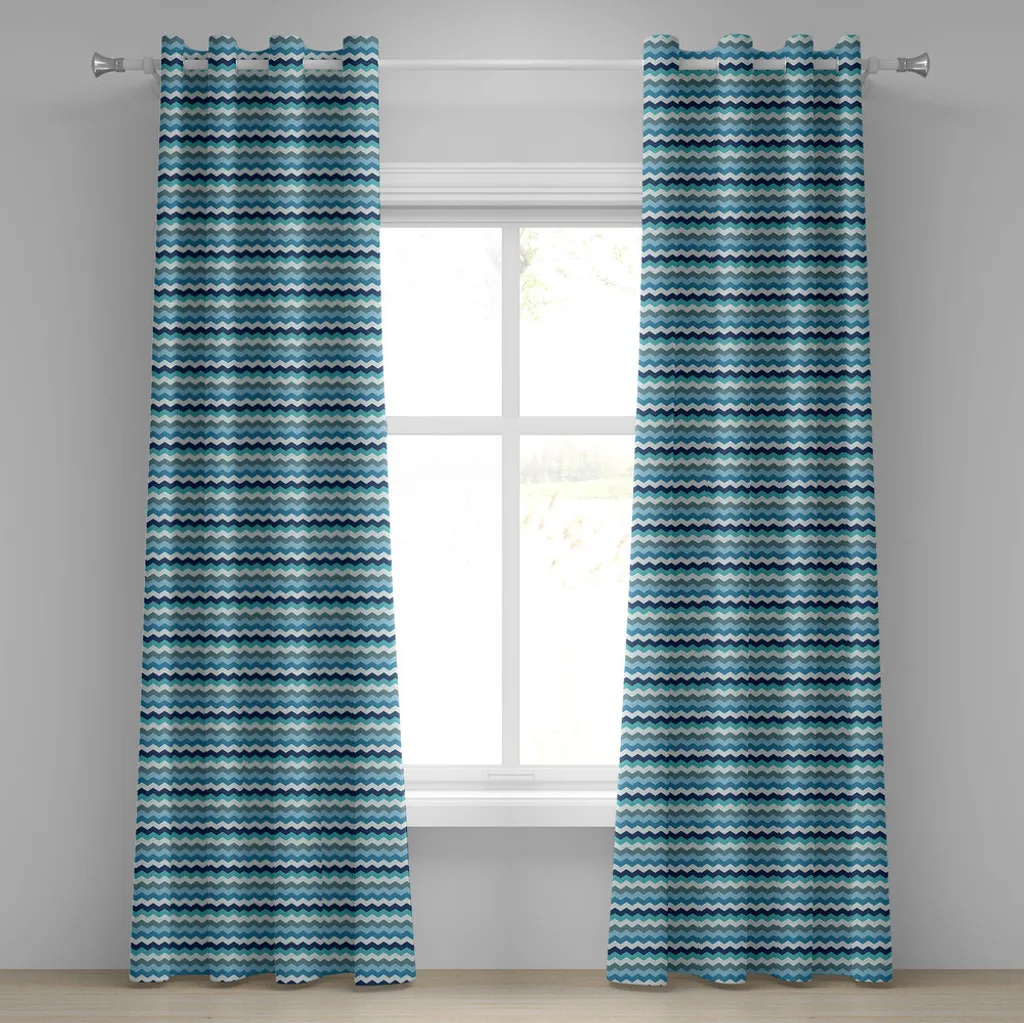 ABAKUHAUS Rideau à Œillets Géométrique Zigzag Bleu Marine 280x175 cm