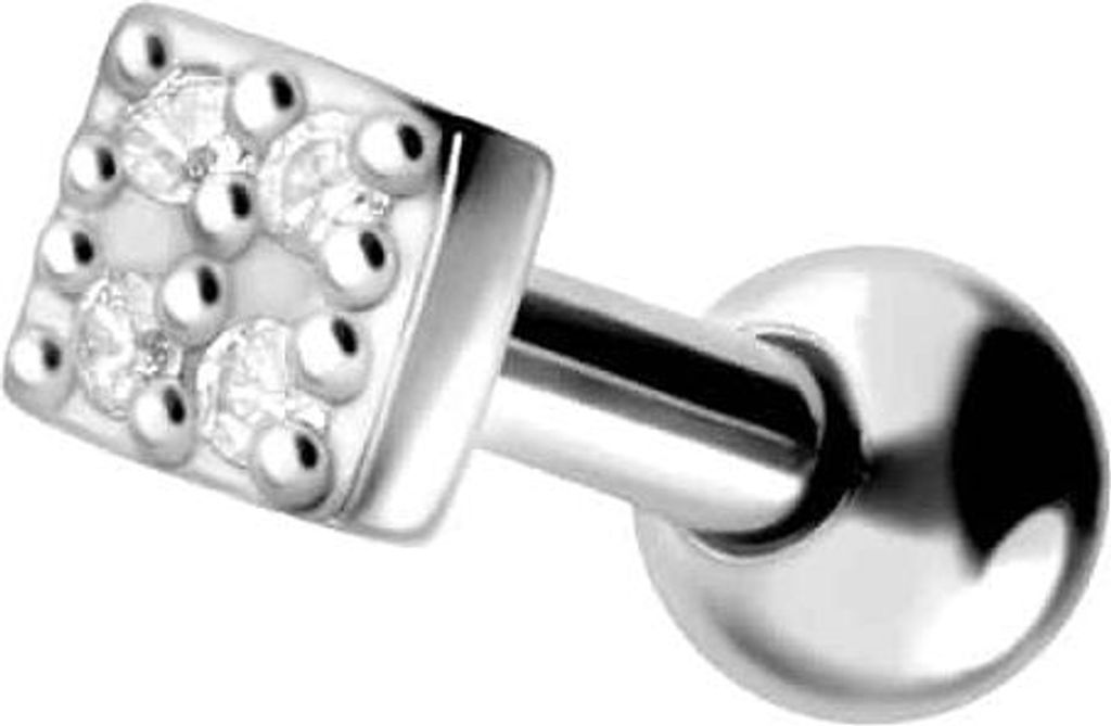 Ohrpiercing Chirurgenstahl Ohrpiercing QUADRAT + 4 EINGEFASSTE KRISTALLE