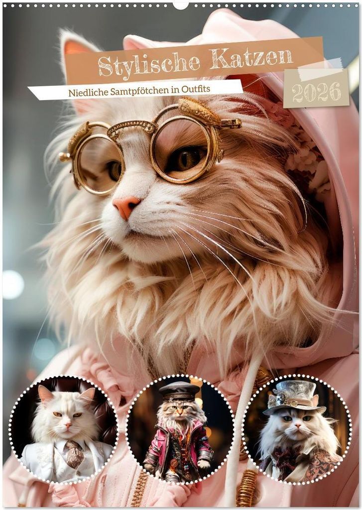 Stylische Katzen (Wandkalender 2026 DIN A2 hoch), CALVENDO Monatskalender