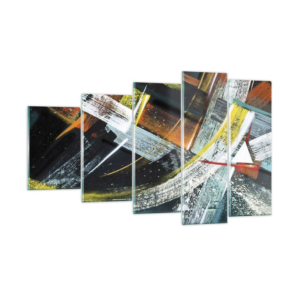 Bilder auf glas - 5 Teile - Abstraktion Graffiti Bunt - 100x60cm - Glasbilder - Wandbilder - Bilder - zum Aufhängen bereit - Wanddekoration aus Gl...