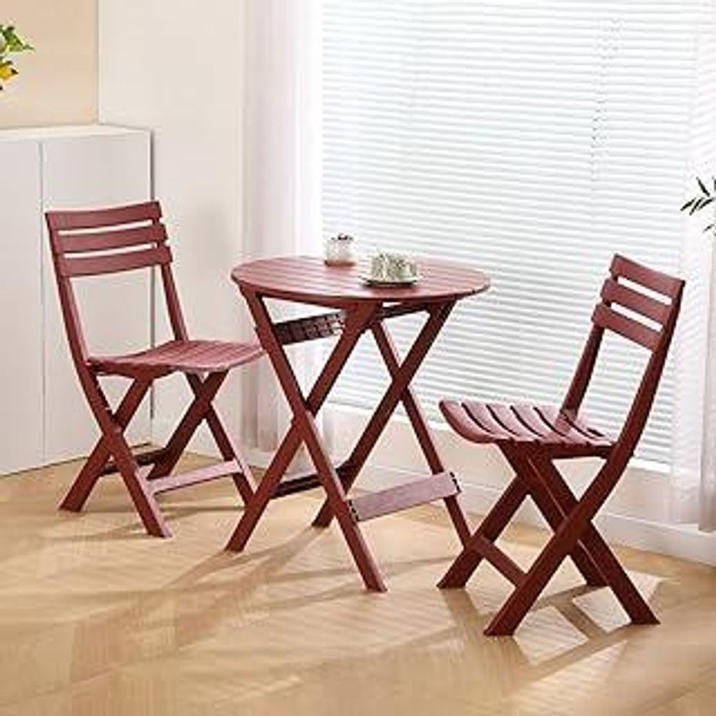 KAIHAOWIN Bistroset 3-teilig, Bistrotisch Mit 2 Stühlen Klappbare Balkontisch Set 2 Personen, Kleiner Gartentisch Kunststoff Mit 2 Stühlen, Balko...