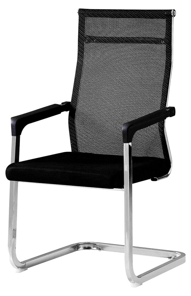 Freischwinger Besucherstuhl mit Netzrücken, Gästestuhl mit schwarzem Sitzpolster, Gestell aus Chrom, Konferenzstuhl mit hoher Netzrückenlehne 57 cm