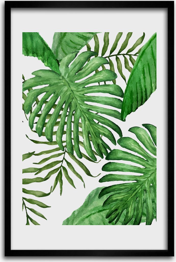 Bild - Bilderrahmen - 40 cm x 60 cm - MDF - Rahmen - Wandkunst - Tropische Blätter