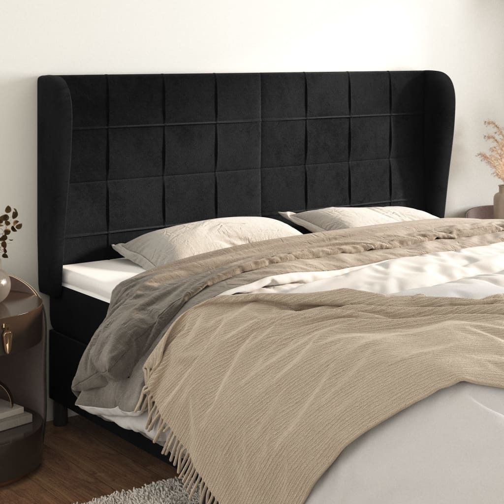 The Living Store Kopfteil mit Ohren Schwarz 203x23x118/128 cm Samt