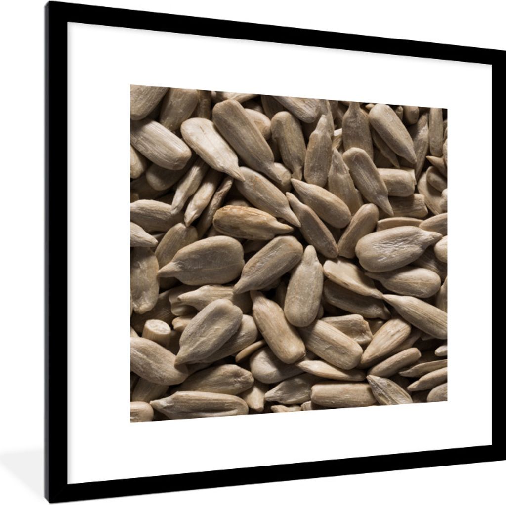 MuchoWow Gerahmtes Poster Nahaufnahme der hellen Sonnenblumenkerne 40x40 cm - Poster mit Schwarzem Bilderrahmen Wandposter Rahmen Foto Bilder - P...
