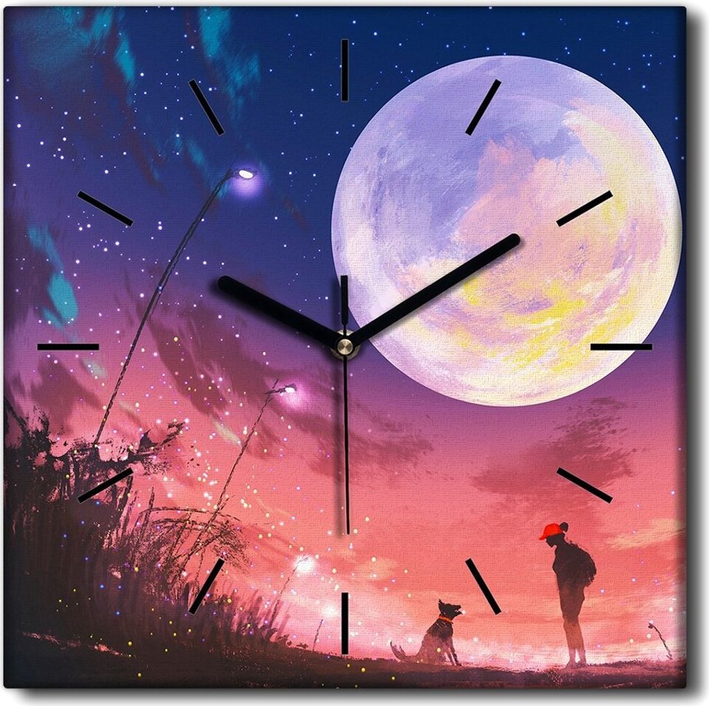 Coloray Uhr auf Leinwand 30x30 cm Wand Uhr Dekoration Wohnzimmer Segeltuch schwarze Hände -Weibliches Hundetier