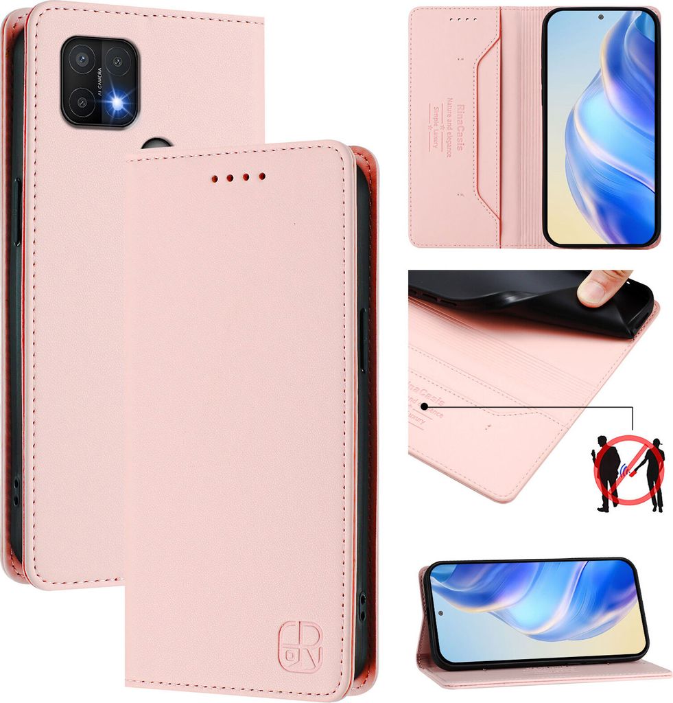 Lederhülle für Oppo A15/A15S/A35 Hülle Flip Brieftasche Kartenfächern Ständer Schutzhülle Pink