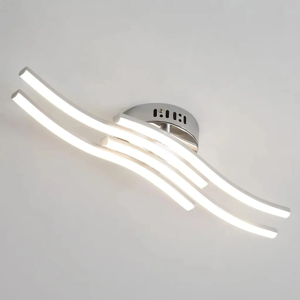 Luminaire de plafond LED design vague argent 24W pour bureau et cuisine