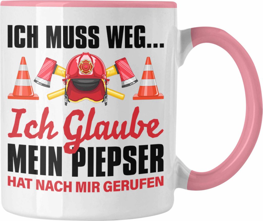 Trendation - Feuerwehr Tasse Geschenk für Feuerwehrmann Geburtstag Männer Spruch (Rosa)