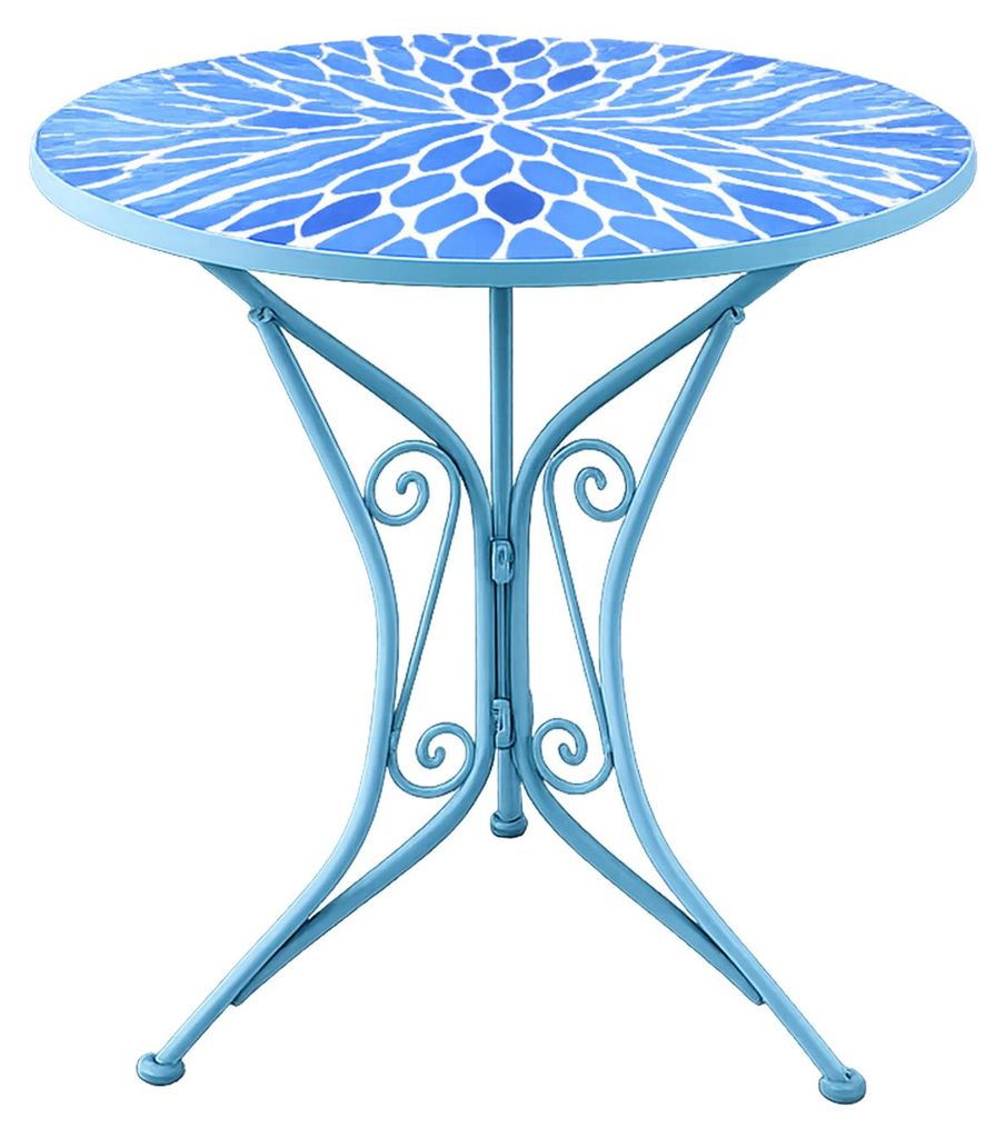Gartentisch Metall Blau mit Blütenmotiv Produktbild 