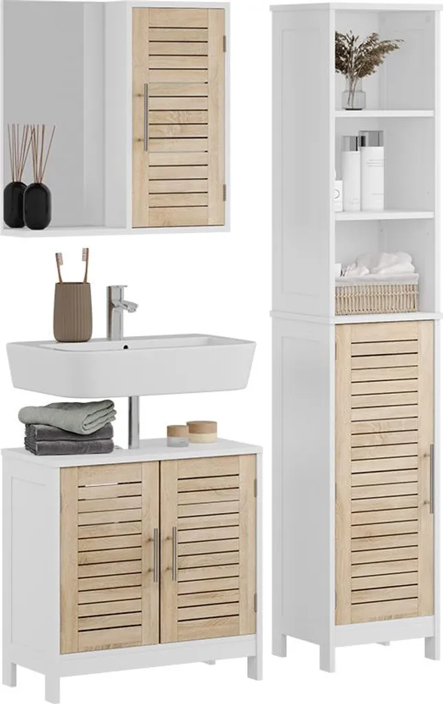 Ensemble salle de bain design blanc et chêne Vicco Looma 3 pièces robuste
