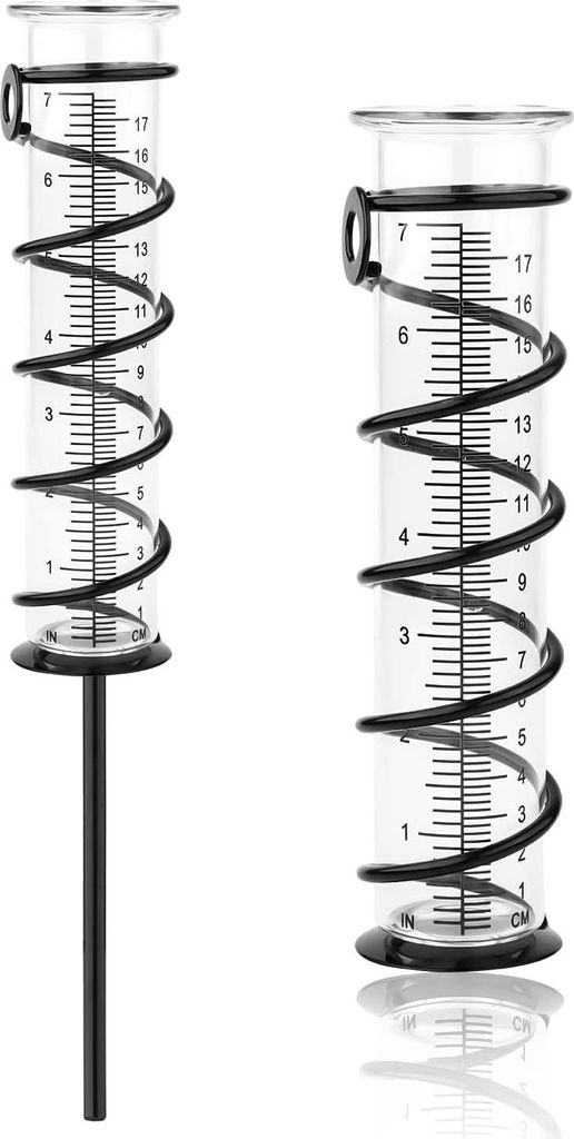 18 cm Glas-Regenmesser für draußen mit Stab - Abnehmbarer Regenmesser für Garten - Rasen - Zaun - Briefkasten (Schwarz)