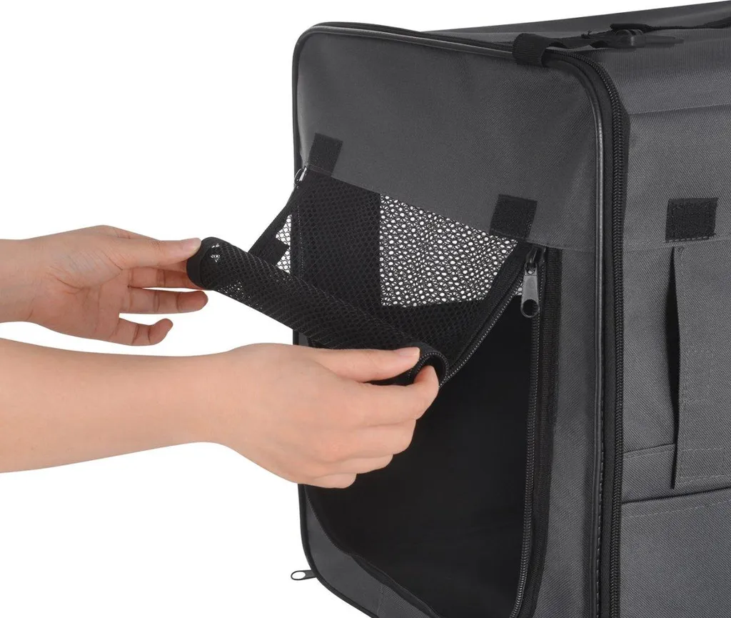 Happyment Buni Box Cane Grigio 90x59x67cm - Trasportino Morbido Pieghevole - 4