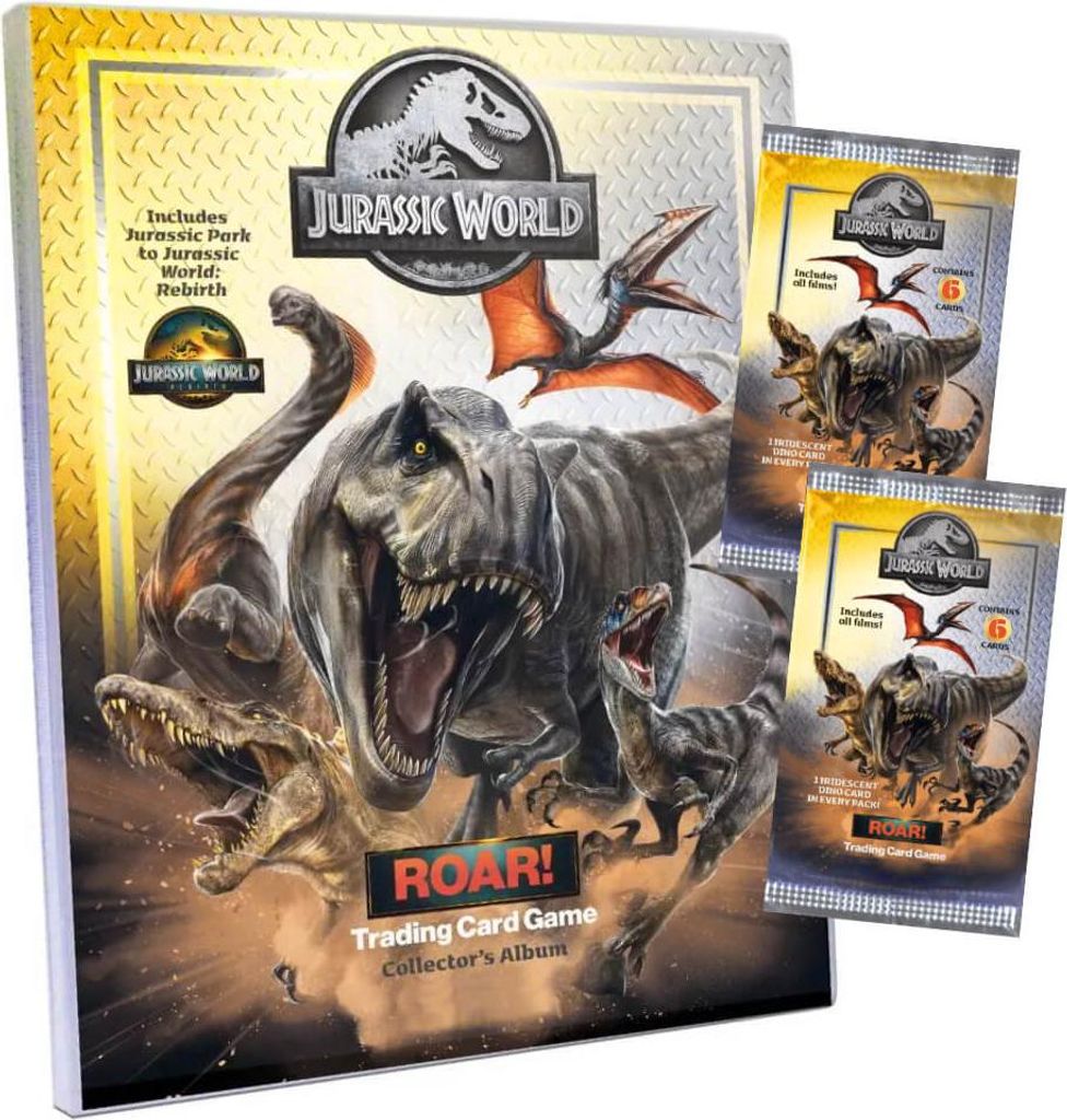 Jurassic World Karten - ROAR! Trading Cards Sammelkarten - 1 Mappe + 2 Booster