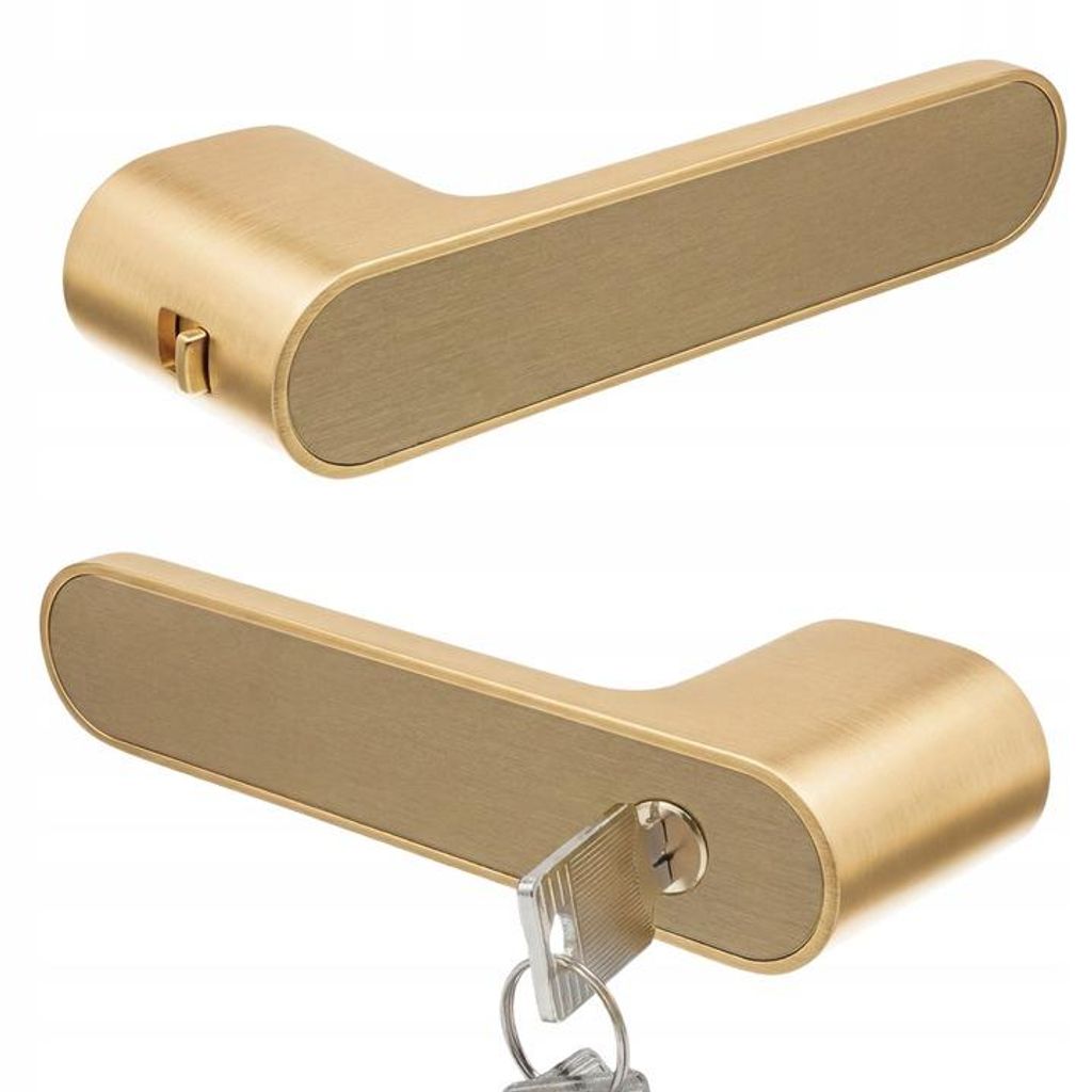 Moderner Innentürgriff mit Schlüssel und Schloss, Massivgold