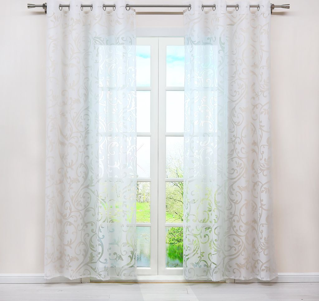 Joyswahl Vorhang Voile Gardinen mit Ösen Transparent Fensterschals mit Ausbrennermuster Landhausstil Wohnzimmer Weiß HxB 175x140 cm 1 Stück