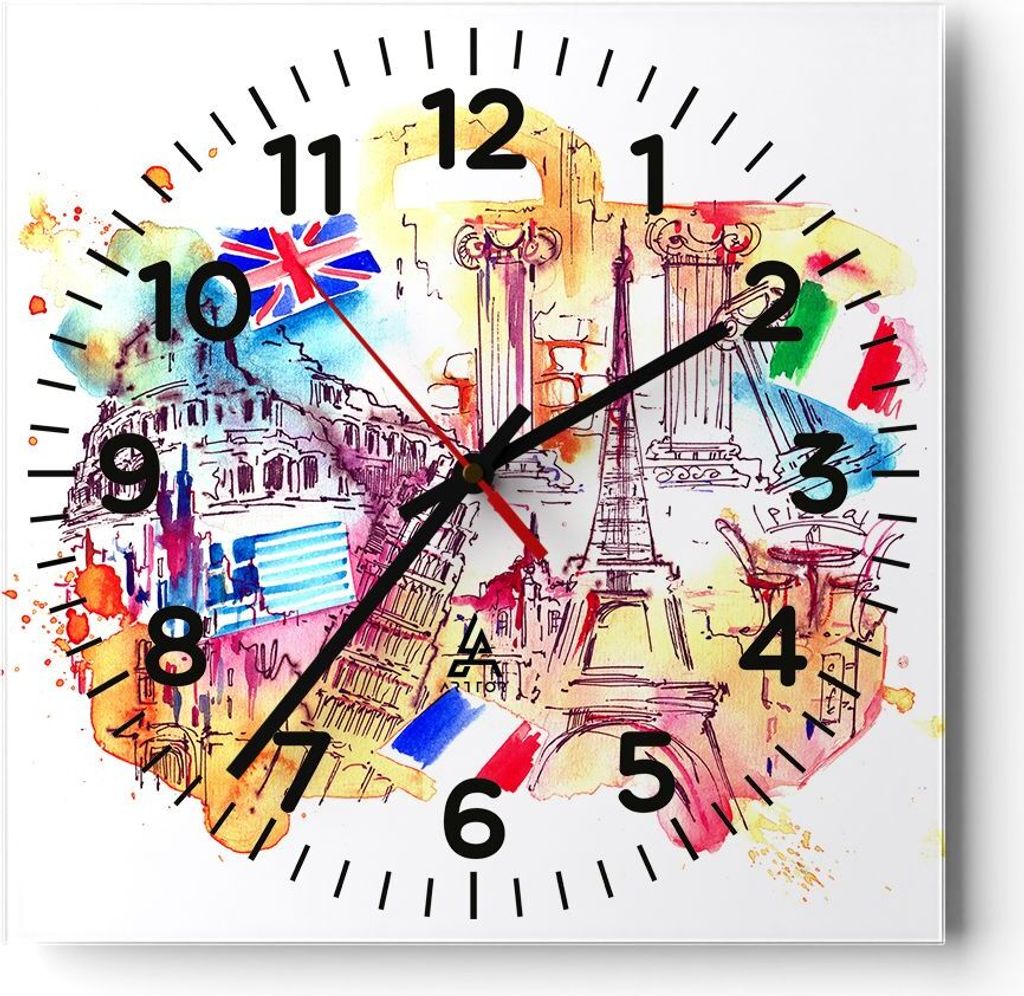 Wanduhr - Quadrat - Glasuhr - Reisen Europa Geschichte Schloss - 30x30cm - Schleichendes Uhrwerk - Lautlos - zum Aufhängen bereit - Dekoration Mod...