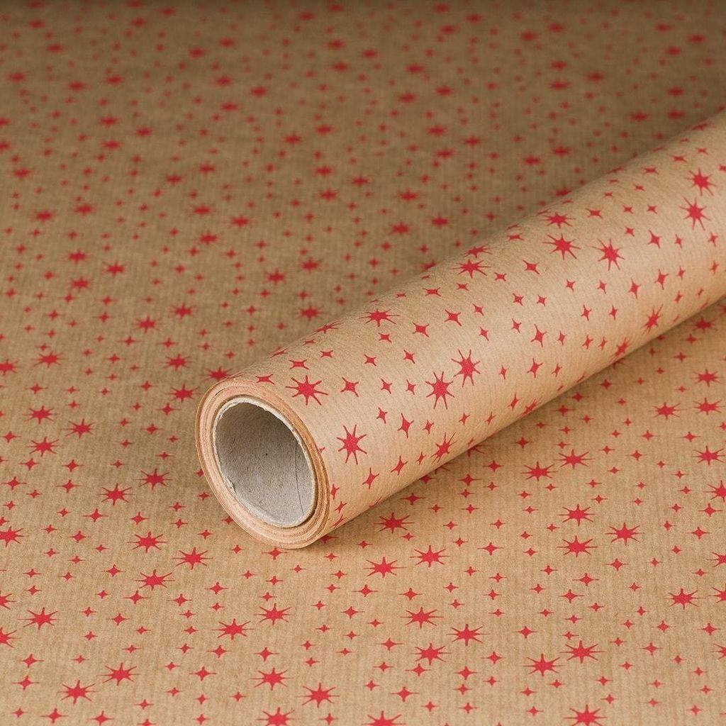 Papier cadeau pour Noël, étoiles, rouge, 0,70 x 10 m - Image du produit 