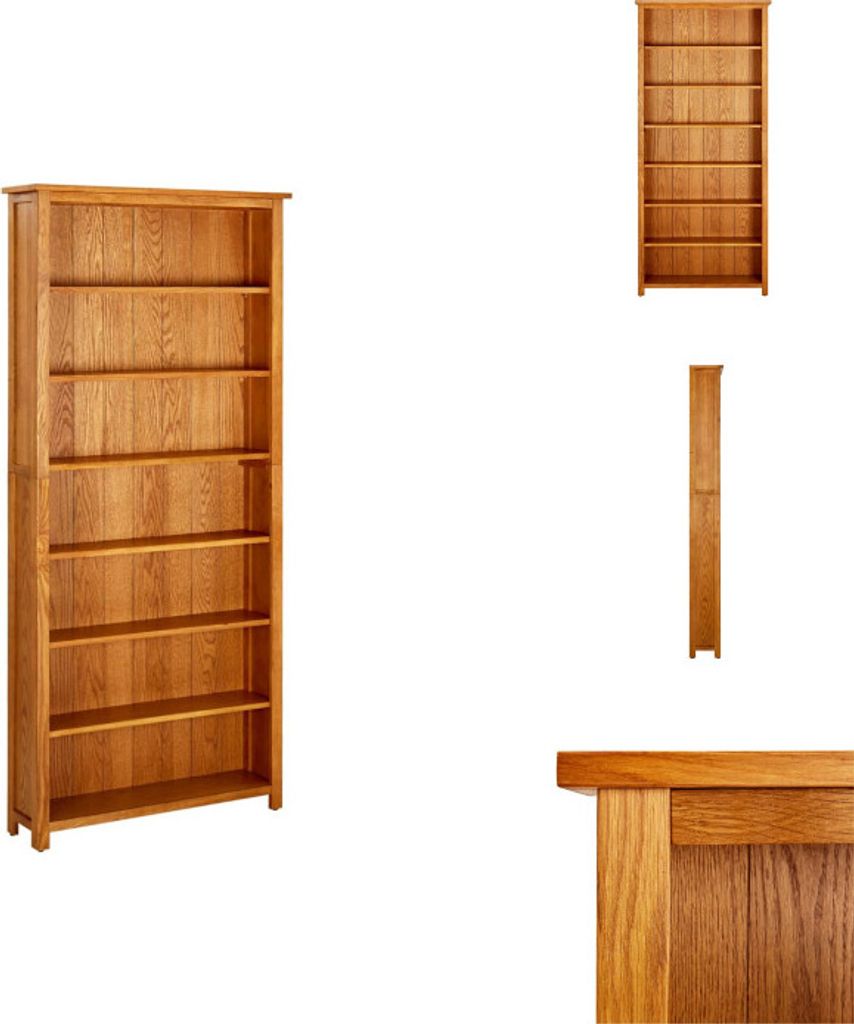 vidaXL Bücherregal 7 Fächer 90x22,5x200 cm Massivholz Eiche - Bücherregale & Bücherschränke