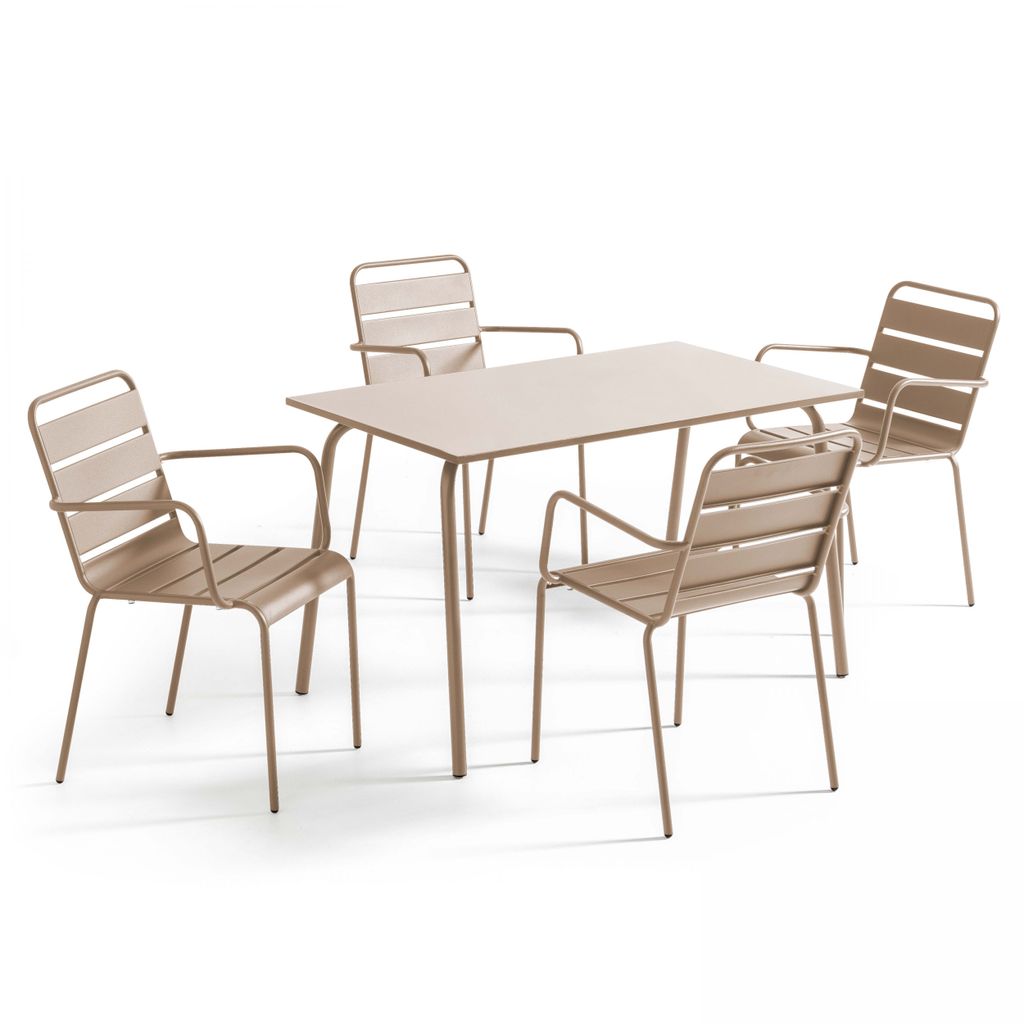 Gartentisch mit 4 Plätzen aus Metall Taupe - Oviala Palavas