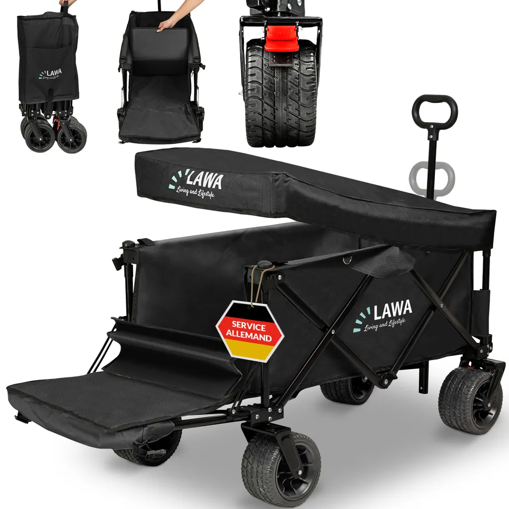 Chariot de transport pliable avec toit et roues larges charge 100 kg