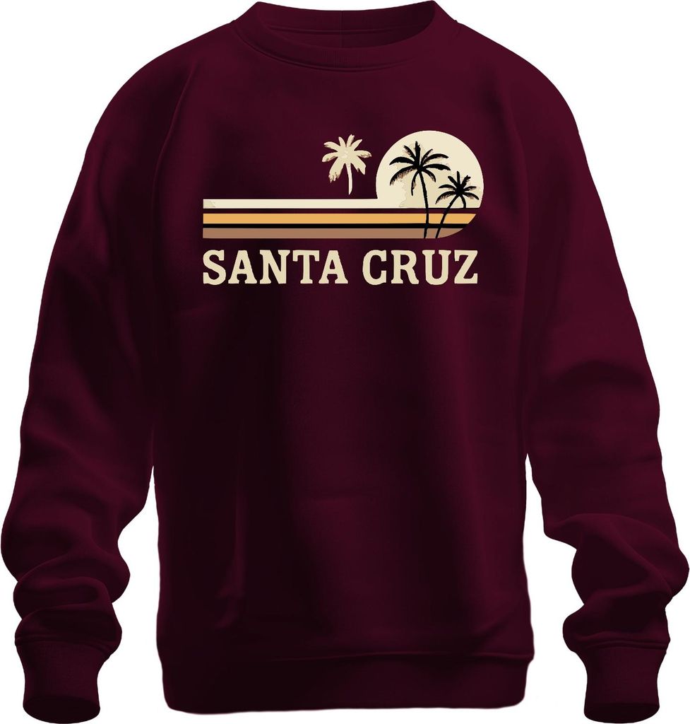 SANTA CRUZ Surfen Kalifornien Strand Palmen Vintage Retro Sonne Uni Sweatshirt Pullover, Burgundy, M
