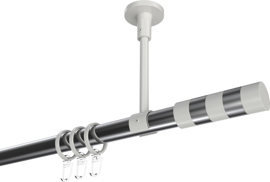 Interdeco Gardinenstange / Vorhangstange Chrom / Weiß, Typ Sonette Mavell (Zylinder Bicolor) Deckenmontage, 20 mm Ø 1-läufig, 100 cm