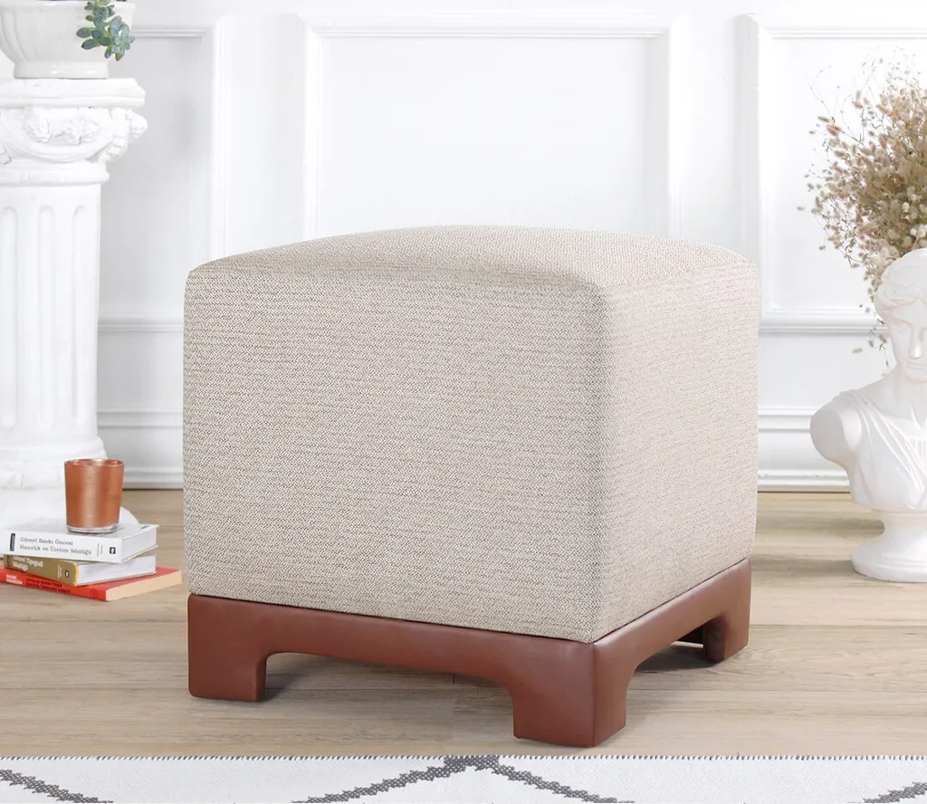 Pouf repose-pieds salon en tissu naturel - Hanah Home Lenover Brun