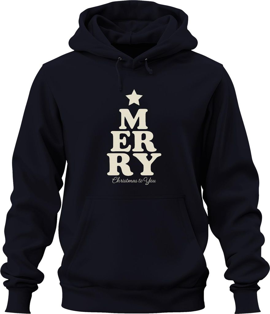 MERRY Christmas Weihnachten Weihnachtsbaum Geschenk Vintage Retro Uni Hoodie Kapuzenpullover, Navy, S