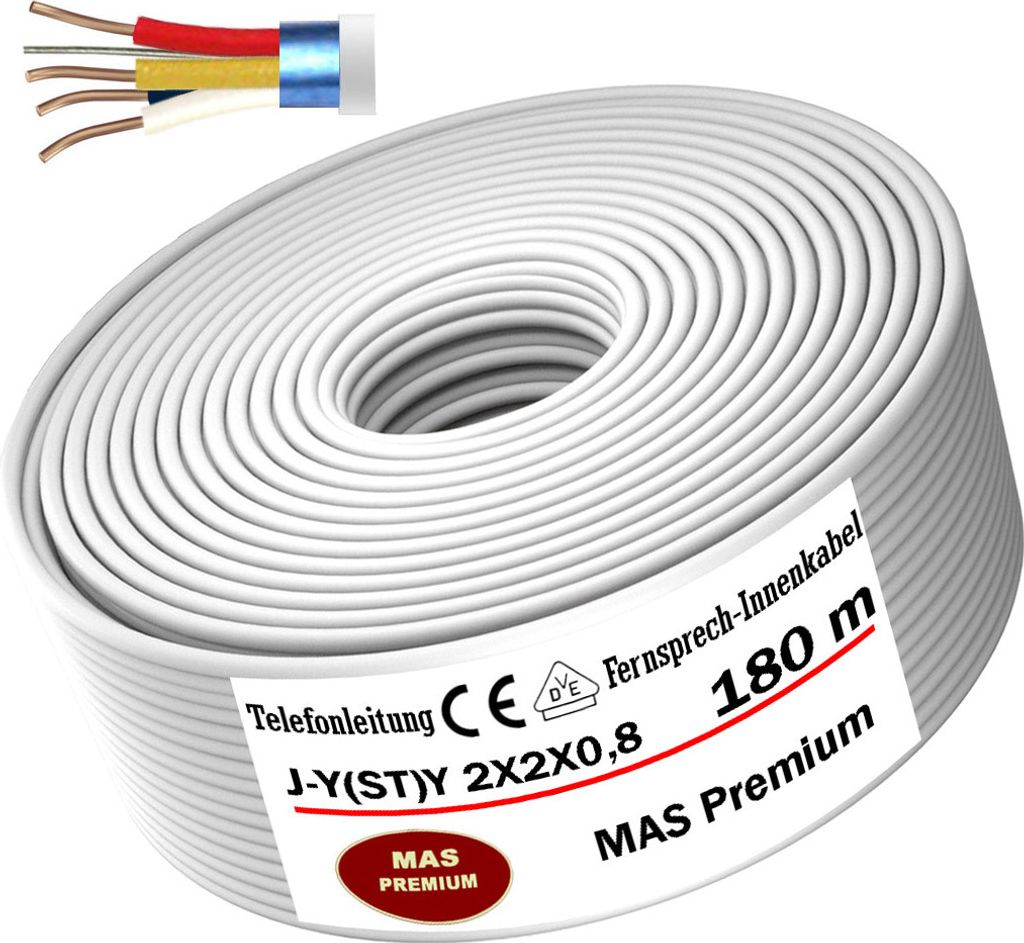 180 m. J-Y(ST) Y 2X2X0,8 : Câble téléphonique, câble de Image du produit 