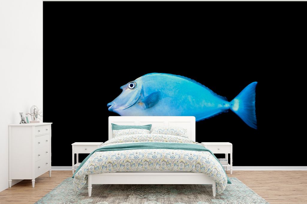 MuchoWow Fototapete für Wohnzimmer oder Schlafzimmer Wandtapete Vinyl Motivtapete Fische - Meerestiere - Schwarz - 375x280 cm