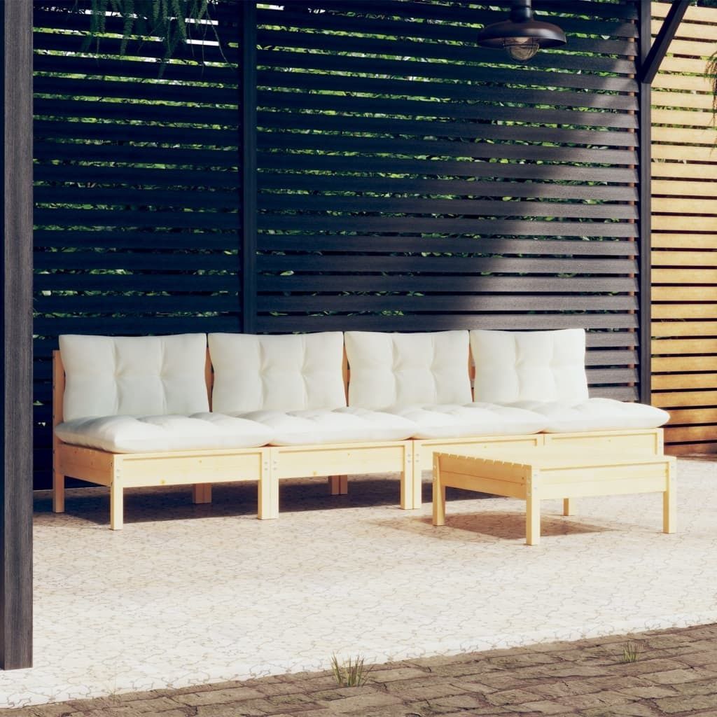 Möbel 5-tlg. Garten-Lounge-Set mit Creme Kissen Kiefernholz - Terrassenmöbel 3096130