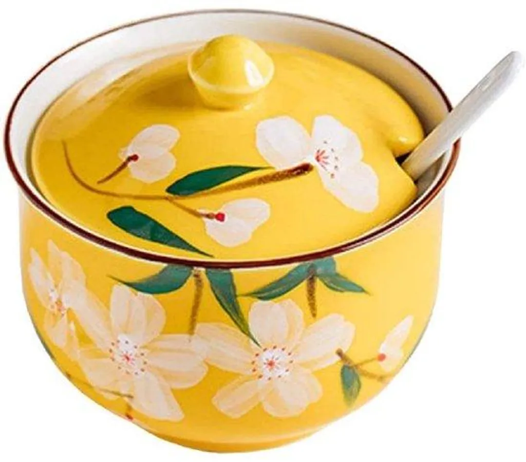 Sucrier ou pot à épices en céramique de 300 ml avec cuillère assortie