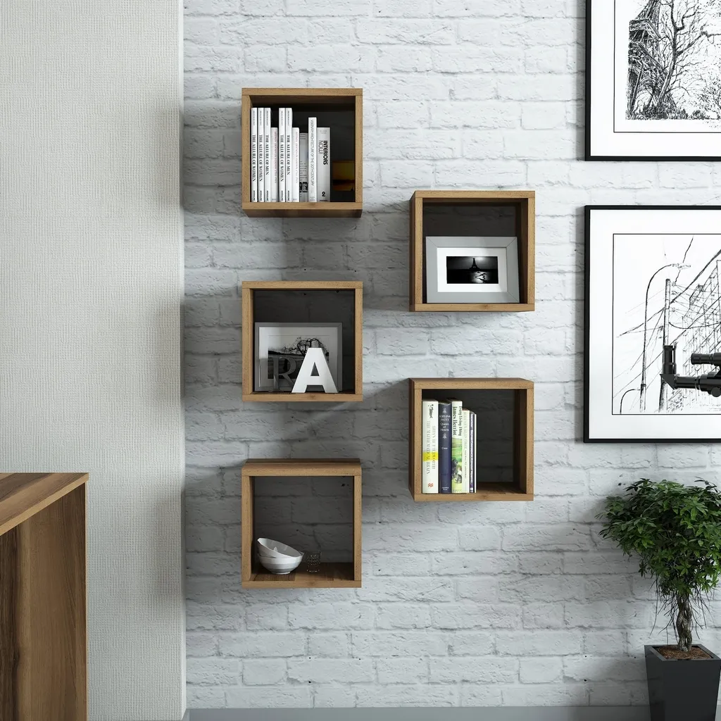 Étagère Murale en Bois Mélaminé Noyer Haute Résistance Box-Box CMY