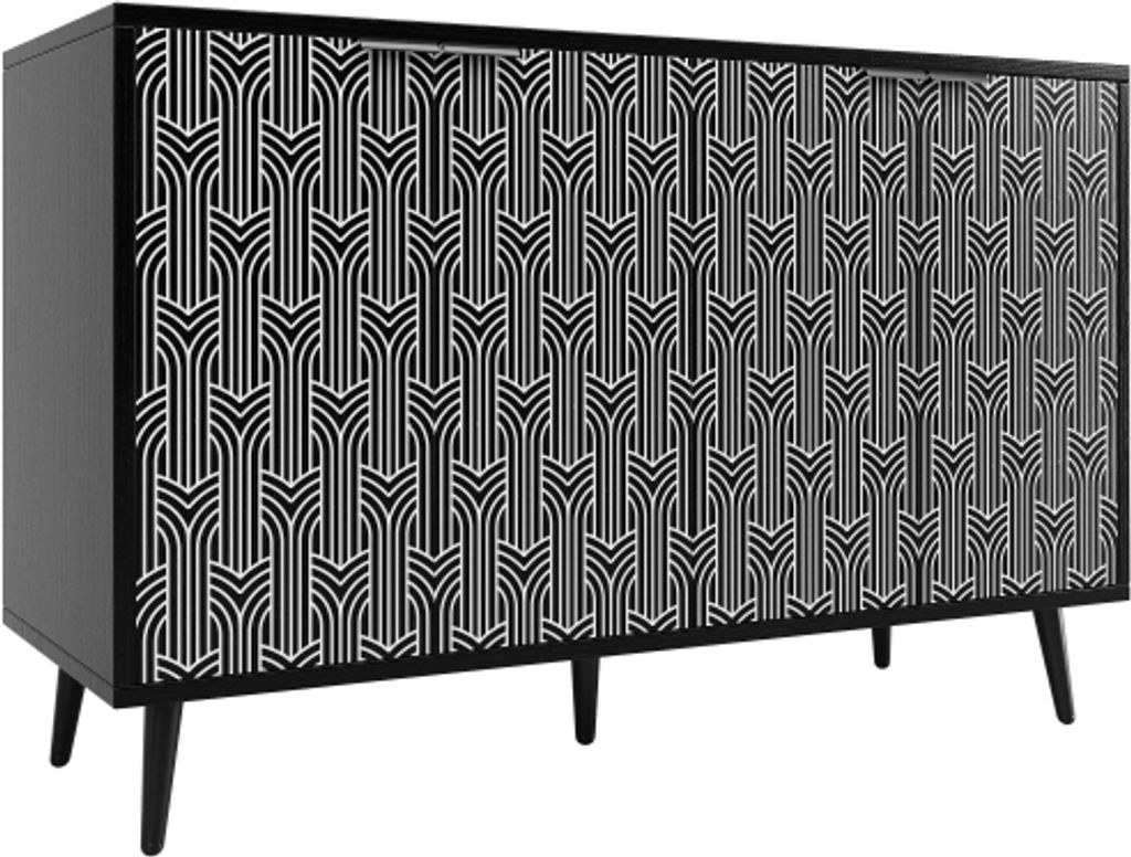 Esszimmerschrank 120¡Á35¡Á78 cm Esszimmer- und Wohnzimmer-Aufbewahrungsschrank Freistehender Schrank einzigartigem Schranktuerdesign Schwarz