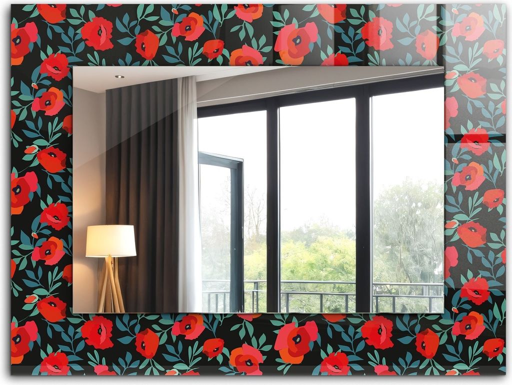 Dekorativer Wandspiegel - Bedruckter Spiegel - Motiv - 80x60 cm - Mohnblumen