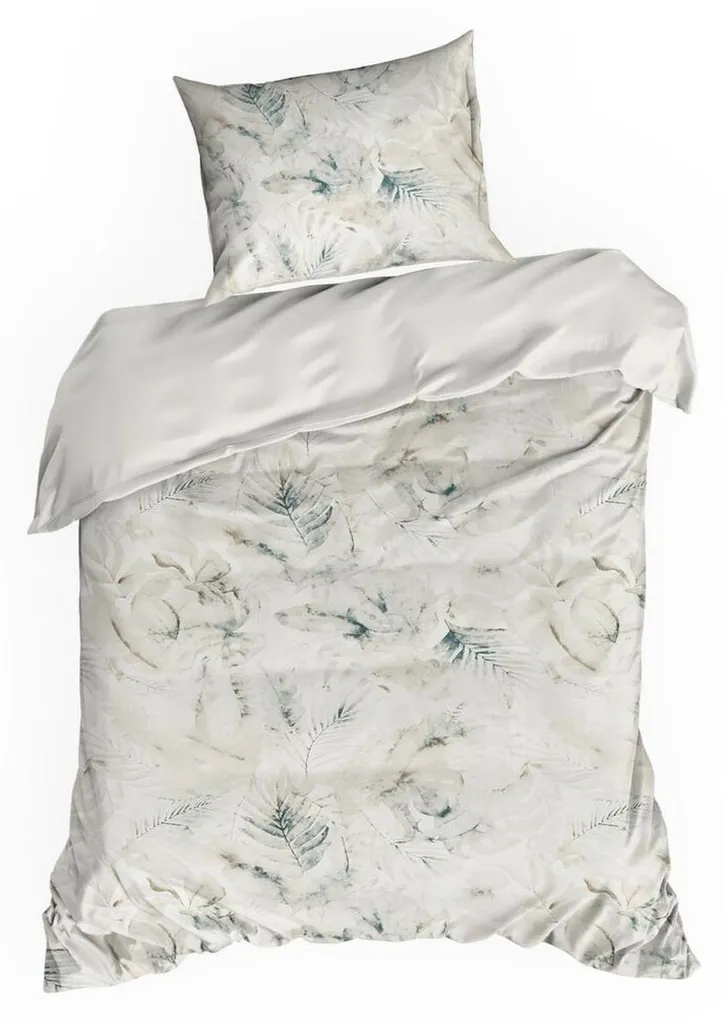 Linge de lit 100% coton beige crème motif feuilles chic en 140 x 200