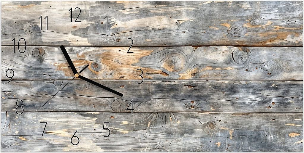 Wanduhr aus Glas mit Motiv Vintage Holzplanken- 60 x 30 cm - inkl. Aufhängesystem