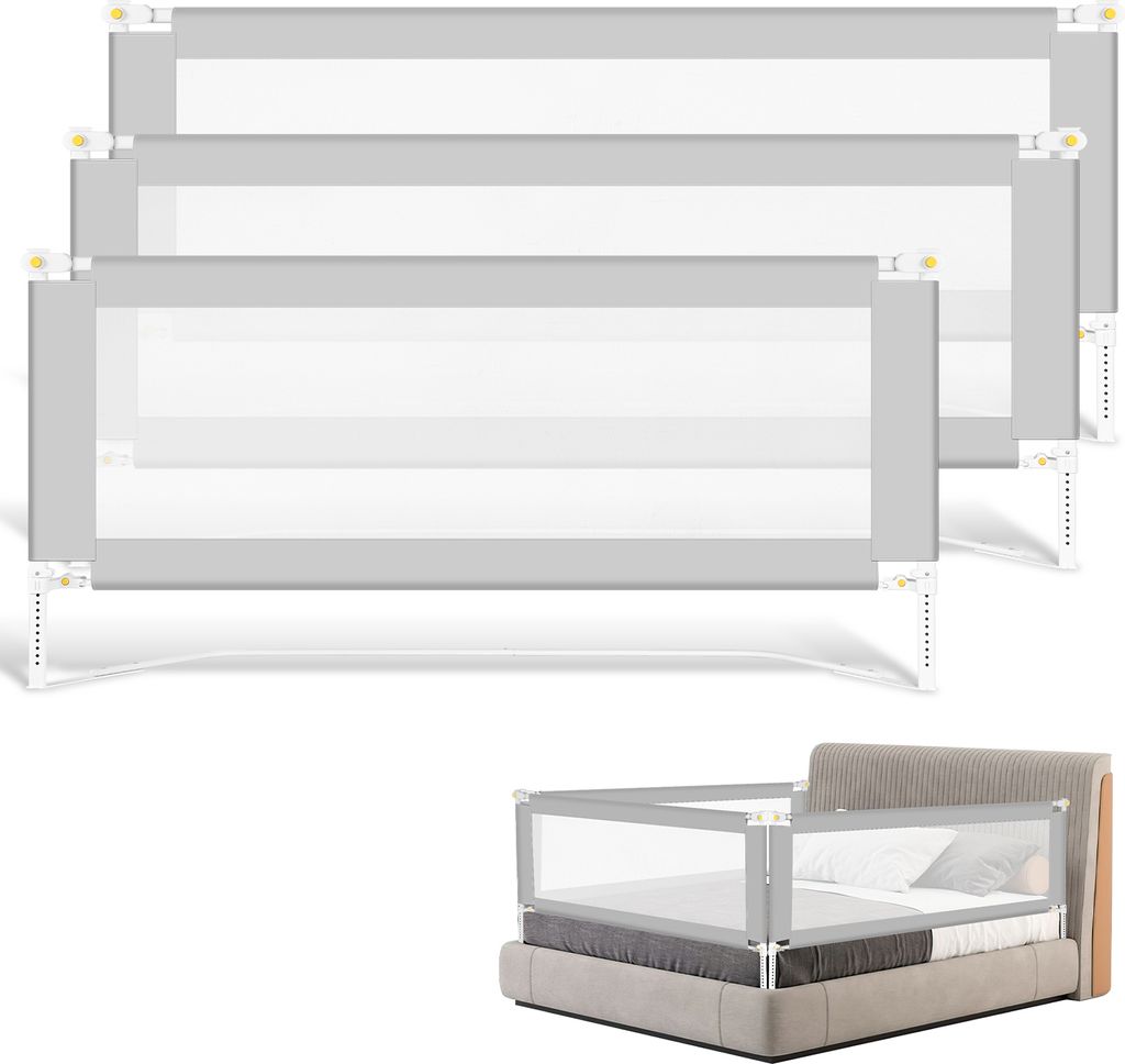 Bettizia 3x Bettgitter Bettschutzgitter Kinderbettgitter klappbarer Babybettgitter Rausfallschutz für Kinder- & Elternbetten Bett Grau (2x200cm+1x...