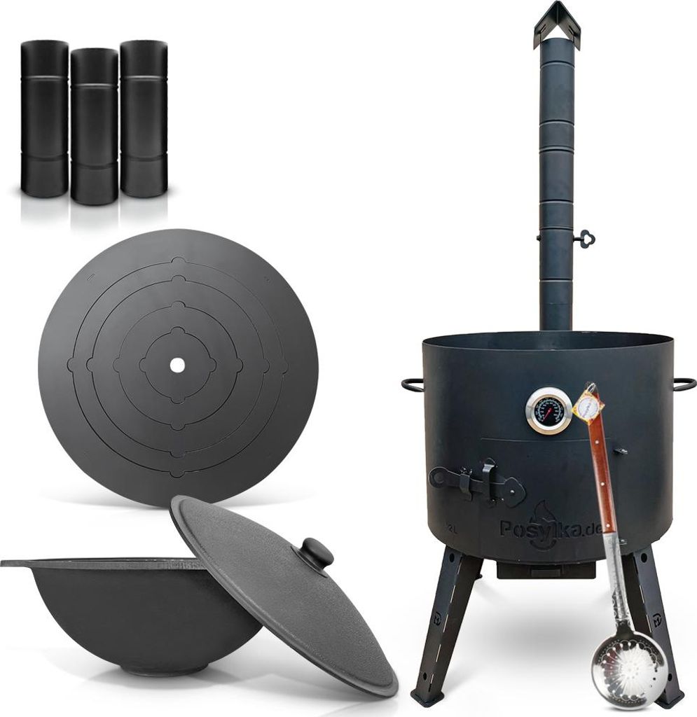 Utschak Feuerofen 49cm Gusseisen Kazan 22 L Deckel Herdplatte Schaumlöffel казан