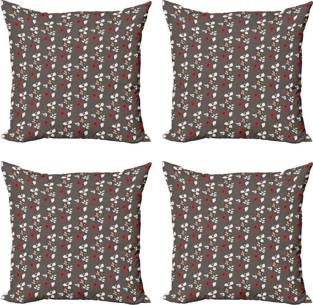 ABAKUHAUS Blumen Kissenbezug Set (4 Stück), Blüten-Blätter Zweige, Moderner Doppelseitiger Digitaldruck, 40 cm x 40 cm, White Peach Taupe