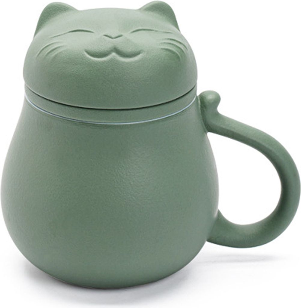 Keramik-Teetasse mit Teesieb und Deckel (400 ml), Teetasse mit süßem Katzendesign, Sieb zum Einweichen von losen Blättern, Geschenk für Feierta...