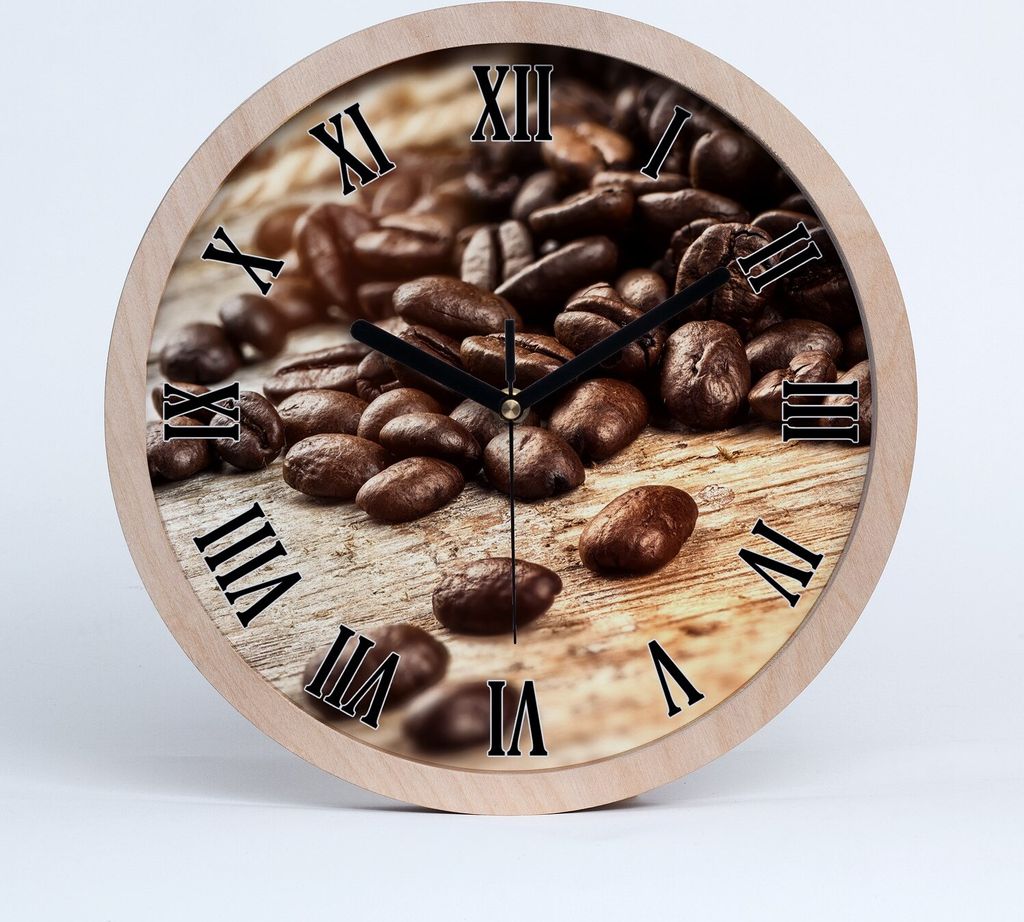 Holzuhr 30fi cm wanduhr - schwarze Spitzen - Kaffeebohnen