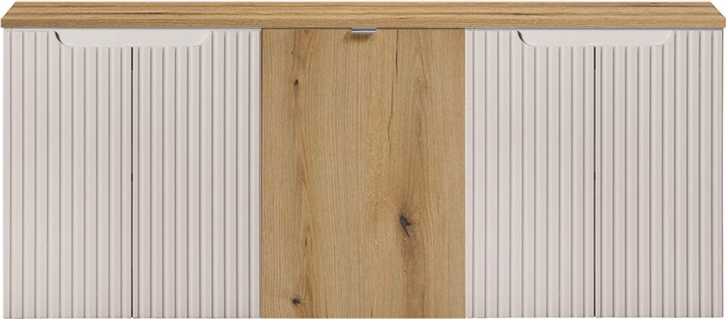 Waschtischunterschrank mit Wäschekorb 140cm, kaschmir und Eiche, NEWPORT-56-CASHMERE