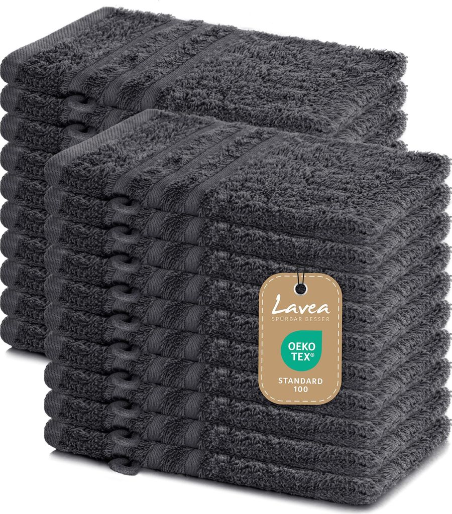 Lavea 20er Waschhandschuh Set Elena, 100% Baumwolle Frottee, Waschlappen saugstark & weich, für Körper und Gesicht, 60 °C, trocknergeeignet, A...