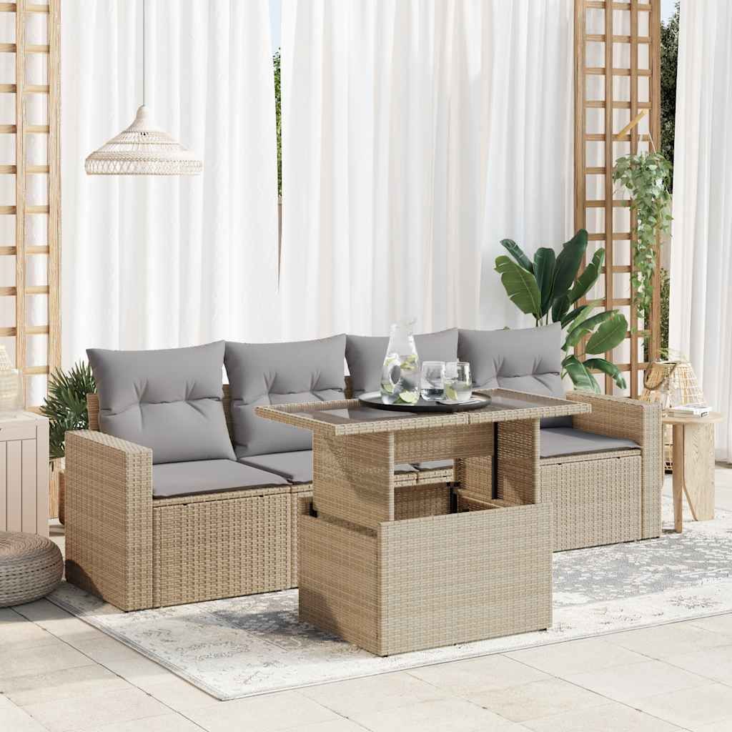 Maison Exclusive - 5-tlg. Garten-Sofagarnitur mit Kissen Beige Poly Rattan