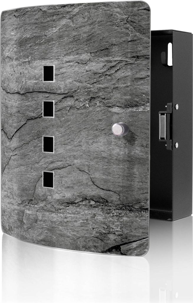 banjado Design Schlüsselkasten aus Edelstahl für 10 Schlüssel, Schlüsselschrank 24 x 21,5 x 7cm groß mit Magnetverschluss, Schiefer Platte 1 [...