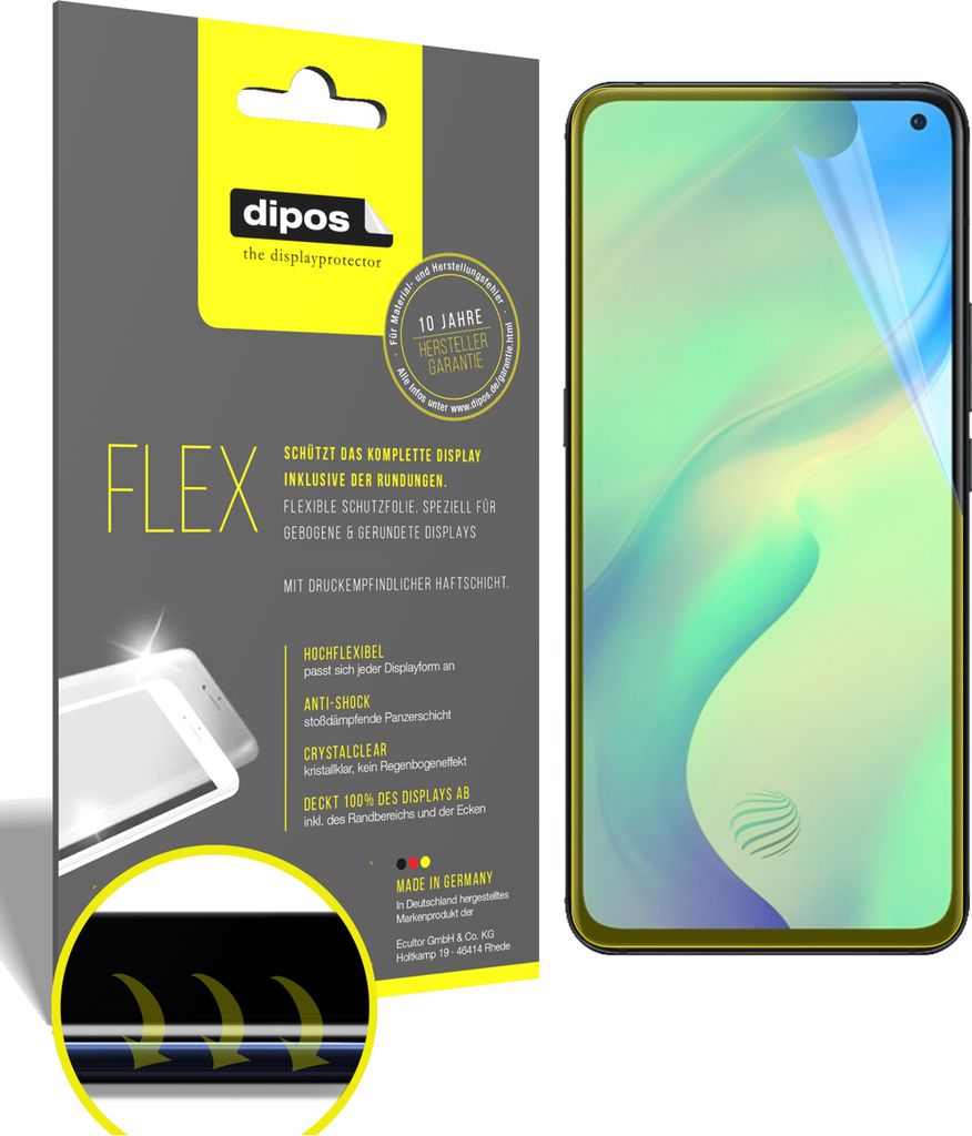 2x Schutzfolie für Vivo X30 Folie, 100% Displayabdeckung, dipos Flex